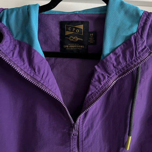 CPO Provisions 90’s neon windbreaker pullover hoodie jacket unisex size large - Picture 3 of 5